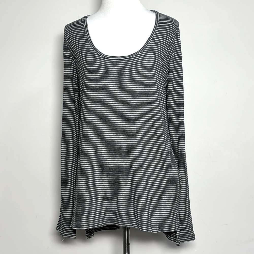 J. Crew Women’s Dark Gray Striped Long Sleeve Cotton Modal Knit Shirt Size Large